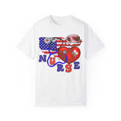 Patriotic Nurse T-shirt - Unisex Garment-Dyed Tee for Healthcare Heroes