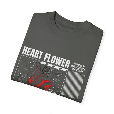 Heart Flower Unisex Garment-Dyed T-shirt - Symbol of Love and Strength