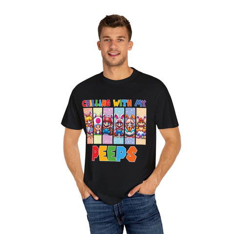 Chilling with My Peeps Unisex Garment-Dyed T-Shirt | Fun Graphic Tee for Friends