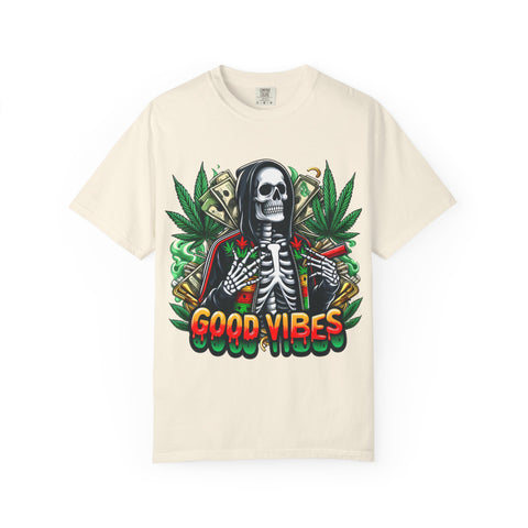Good Vibes Unisex T-Shirt - Garment-Dyed Skeleton Design