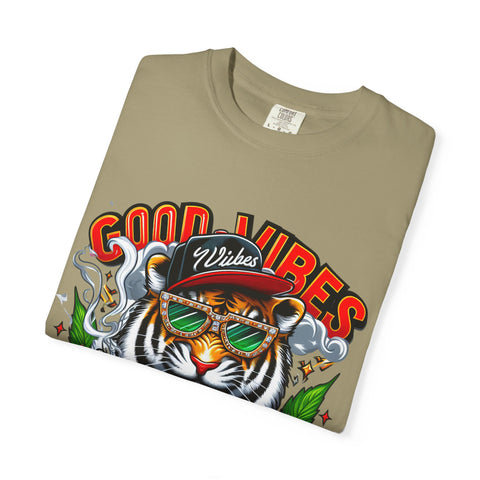 Good Vibes Tiger Graphic T-Shirt - Unisex Garment-Dyed Tee for Relaxed Summer Style