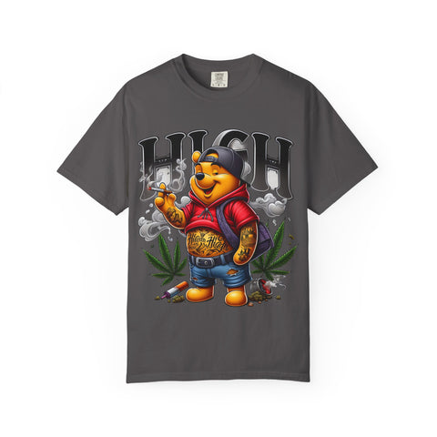 High Vibes Unisex Garment-Dyed T-shirt with Cartoon Bear Design