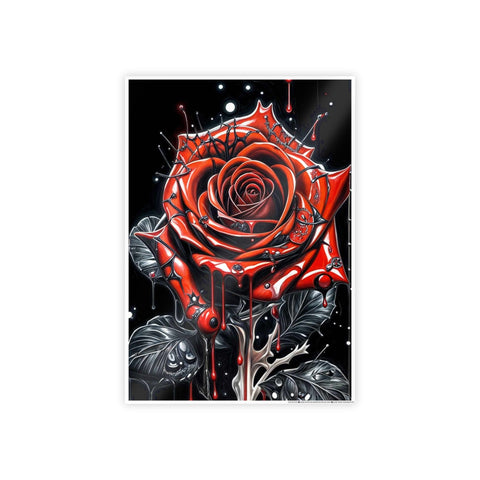 Decorative Gloss Poster - Red Rose with Dripping Paint Art