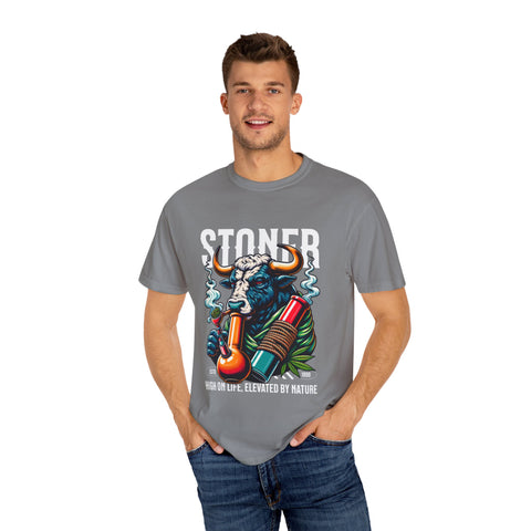 Stoner Bull T-Shirt - High on Life Design - Unisex Garment-Dyed Tee for Cannabis Enthusiasts