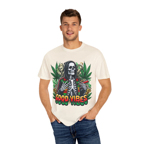 Good Vibes Unisex T-Shirt - Garment-Dyed Skeleton Design