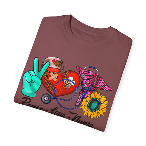 Peace Love Nurse T-Shirt | Unisex Garment-Dyed Tee for Healthcare Heroes