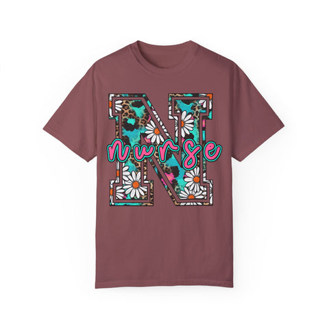 Nurse Floral Monogram T-Shirt - Unisex Garment-Dyed Style