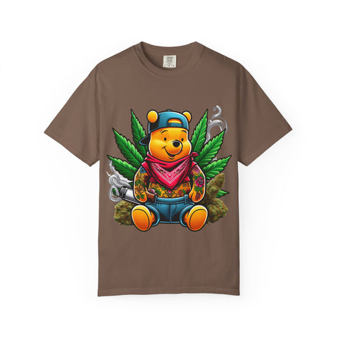 Hipster Bear T-Shirt - Unisex Garment-Dyed Tee with Cannabis Design