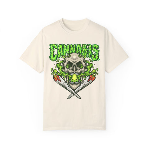 Skull & Cannabis Unisex Garment-Dyed T-Shirt - Unique Graphic Tee for Weed Enthusiasts