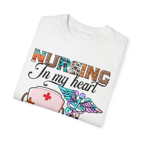 Nursing Heart T-Shirt - Unisex Garment-Dyed Tee for Healthcare Workers