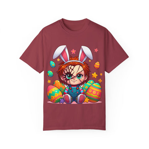 Cute Chucky Easter T-Shirt - Unisex Garment-Dyed Tee for Horror Fans