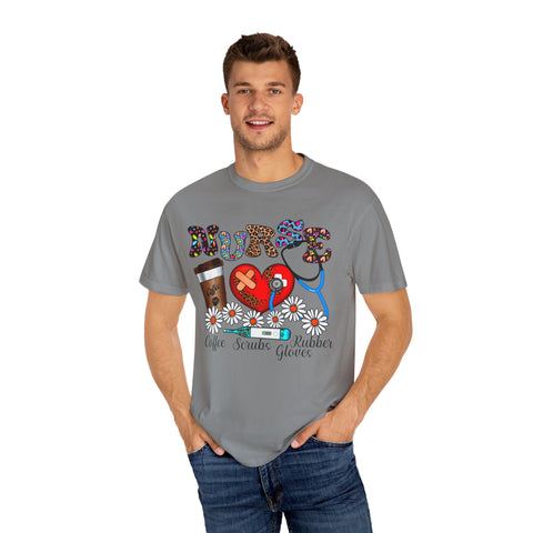 Nurse Love Graphic T-Shirt - Coffee Scrubs & Rubber Gloves