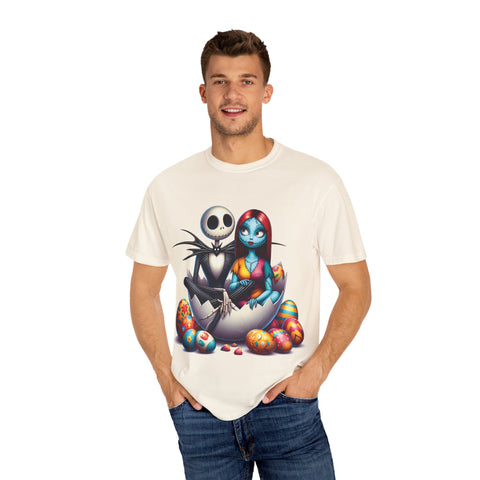 Cute Couples Halloween T-Shirt - Unisex Garment-Dyed Tee with Skeleton & Monster Designs