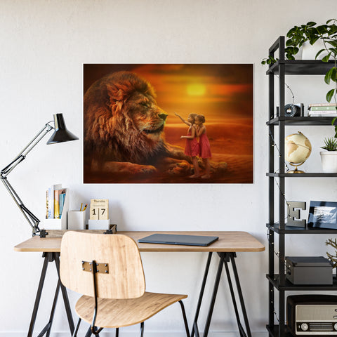 Majestic Lion and Girls Gloss Poster - Inspirational Wall Art for Home Decor