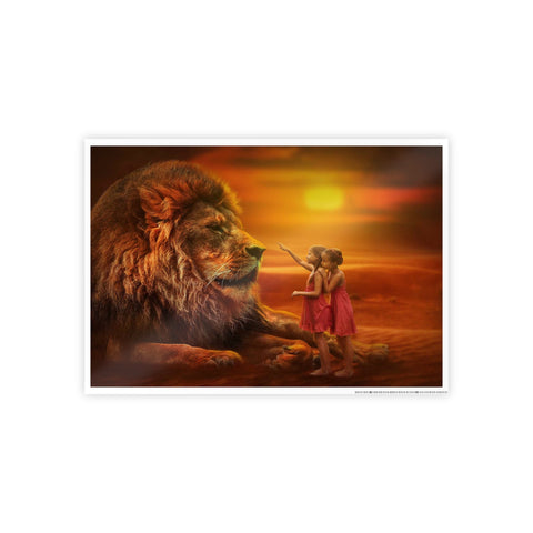 Majestic Lion and Girls Gloss Poster - Inspirational Wall Art for Home Decor
