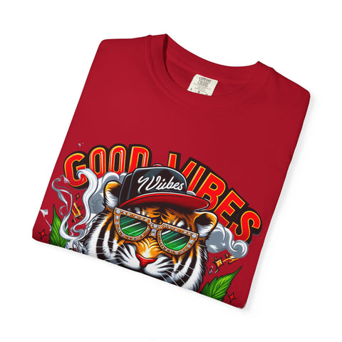 Good Vibes Tiger Graphic T-Shirt - Unisex Garment-Dyed Tee for Relaxed Summer Style