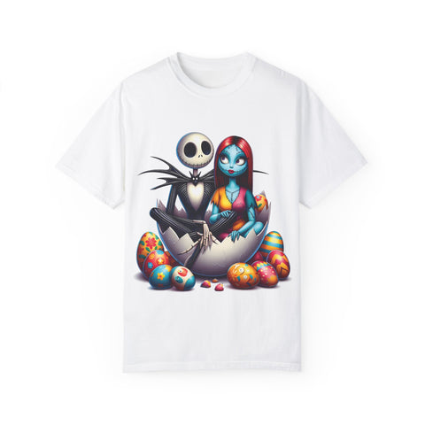 Cute Couples Halloween T-Shirt - Unisex Garment-Dyed Tee with Skeleton & Monster Designs