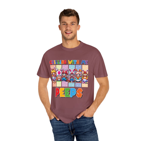 Chilling with My Peeps Unisex Garment-Dyed T-Shirt | Fun Graphic Tee for Friends