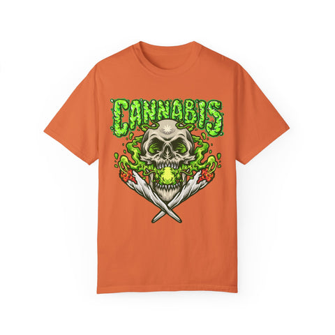 Skull & Cannabis Unisex Garment-Dyed T-Shirt - Unique Graphic Tee for Weed Enthusiasts