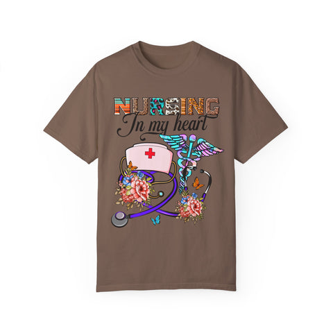 Nursing Heart T-Shirt - Unisex Garment-Dyed Tee for Healthcare Workers