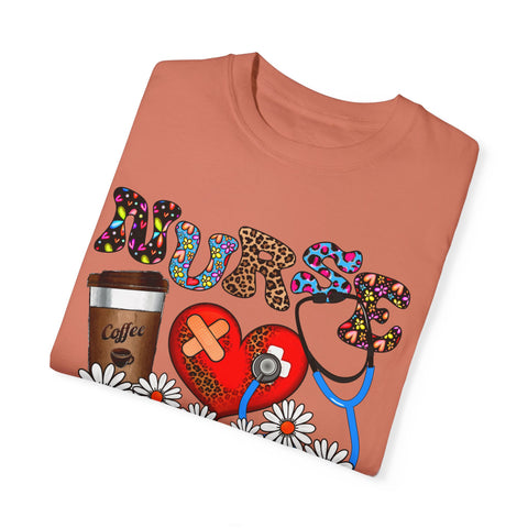 Nurse Love Graphic T-Shirt - Coffee Scrubs & Rubber Gloves