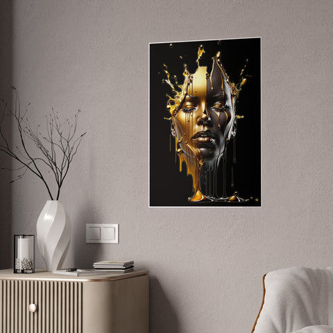 Glossy Art Poster - Golden Melting Woman Face - Modern Wall Decor