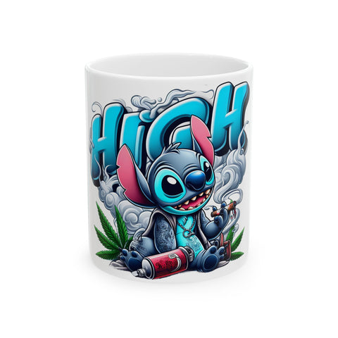 High Vibe Ceramic Mug - Fun Stitch Character Design (11oz, 15oz)