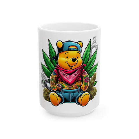 Tattooed Bear Ceramic Mug - Fun 11oz & 15oz Coffee Cup for Cannabis Lovers