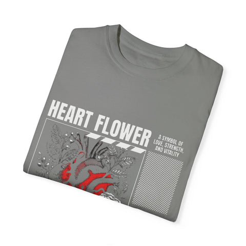 Heart Flower Unisex Garment-Dyed T-shirt - Symbol of Love and Strength