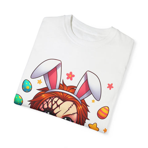 Cute Chucky Easter T-Shirt - Unisex Garment-Dyed Tee for Horror Fans