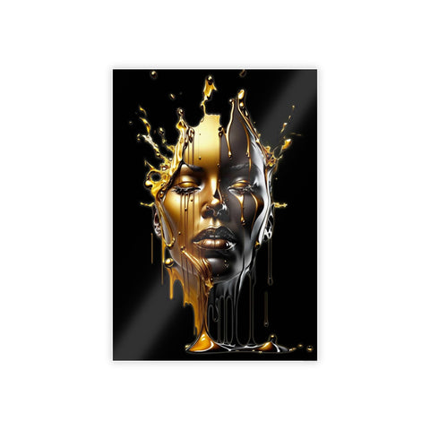 Glossy Art Poster - Golden Melting Woman Face - Modern Wall Decor
