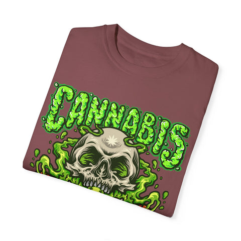 Skull & Cannabis Unisex Garment-Dyed T-Shirt - Unique Graphic Tee for Weed Enthusiasts