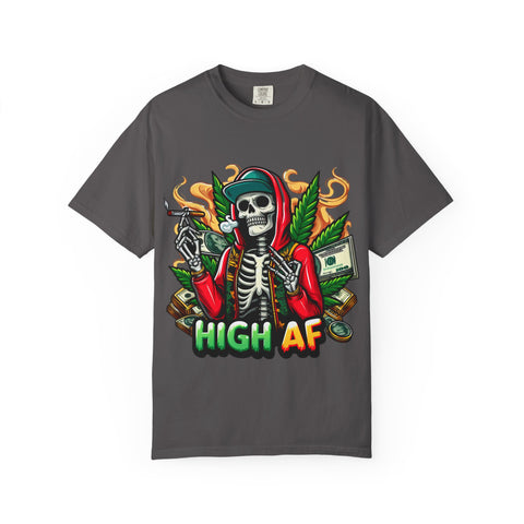 High AF Unisex Garment-Dyed T-Shirt – Bold Skeleton Design for Chill Vibes
