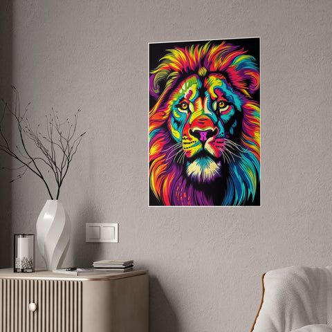 Vibrant Lion Gloss Poster - Colorful Wall Art for Animal Lovers
