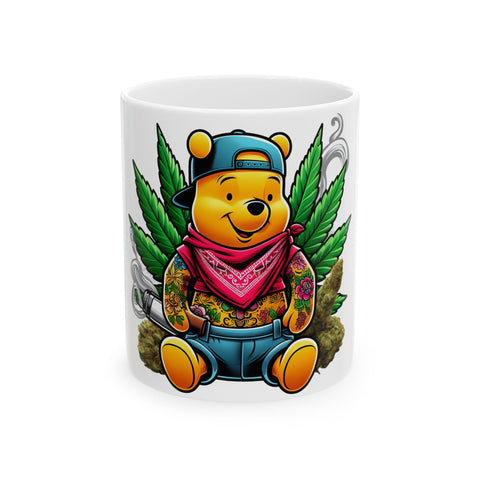 Tattooed Bear Ceramic Mug - Fun 11oz & 15oz Coffee Cup for Cannabis Lovers