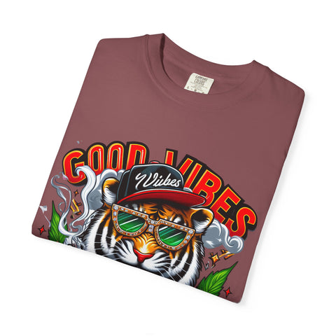 Good Vibes Tiger Graphic T-Shirt - Unisex Garment-Dyed Tee for Relaxed Summer Style