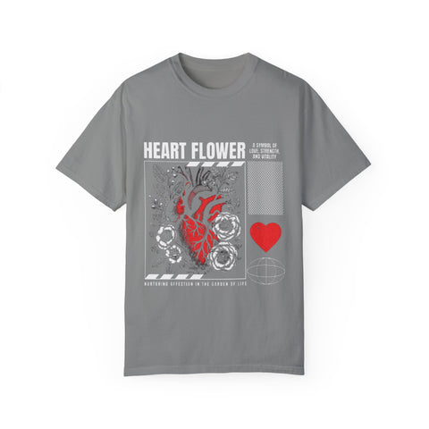 Heart Flower Unisex Garment-Dyed T-shirt - Symbol of Love and Strength