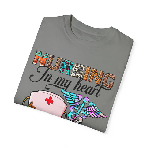 Nursing Heart T-Shirt - Unisex Garment-Dyed Tee for Healthcare Workers