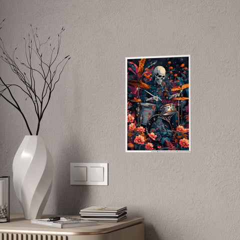 Vibrant Skeleton Drummer Gloss Poster – Perfect for Music Lovers and Home Decor