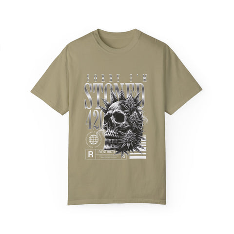Unisex Skull and Leaves Graphic T-shirt - 'Sorry I'm Stoned 420'