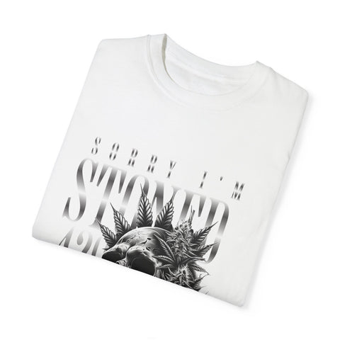 Unisex Skull and Leaves Graphic T-shirt - 'Sorry I'm Stoned 420'