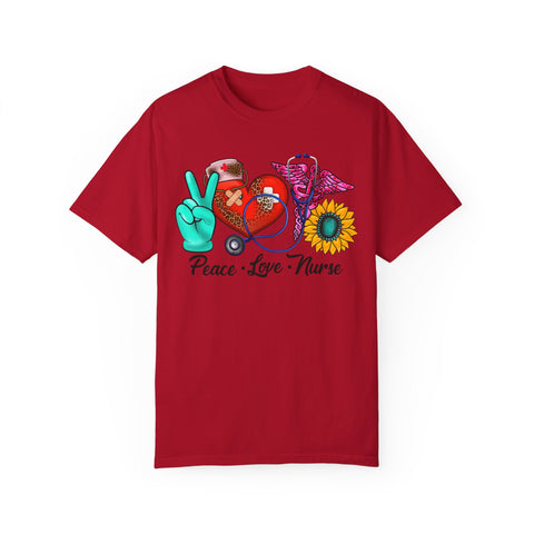 Peace Love Nurse T-Shirt | Unisex Garment-Dyed Tee for Healthcare Heroes