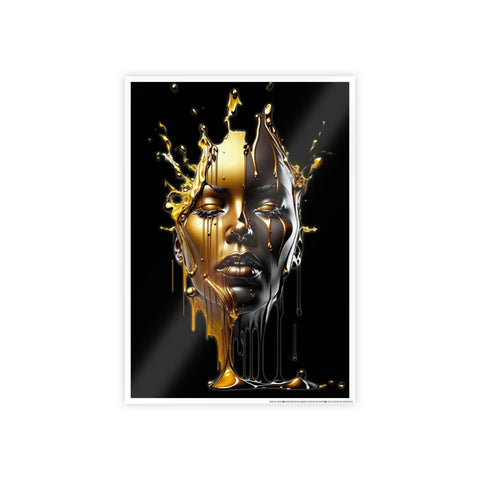 Glossy Art Poster - Golden Melting Woman Face - Modern Wall Decor