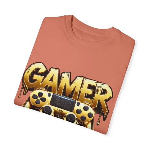 Gamer Gold Drip T-Shirt – Unisex Garment-Dyed Tee for Gaming Enthusiasts