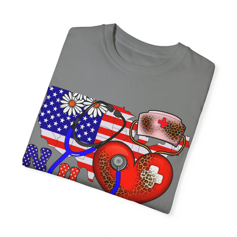 Patriotic Nurse T-shirt - Unisex Garment-Dyed Tee for Healthcare Heroes
