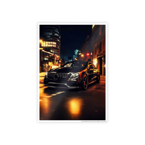 Glossy Car Art Poster - Nighttime Cityscape
