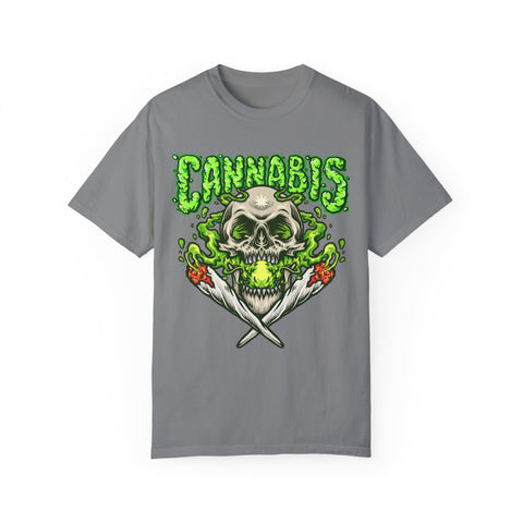 Skull & Cannabis Unisex Garment-Dyed T-Shirt - Unique Graphic Tee for Weed Enthusiasts