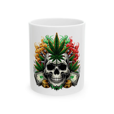 Skull & Cannabis Ceramic Mug | 11oz & 15oz | Perfect for Smokers & Alternative Lifestyle