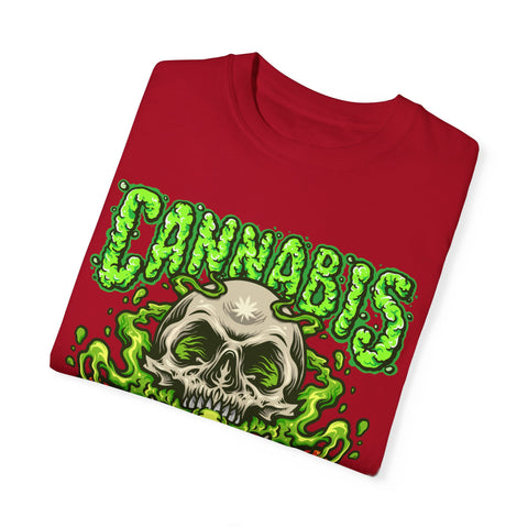 Skull & Cannabis Unisex Garment-Dyed T-Shirt - Unique Graphic Tee for Weed Enthusiasts