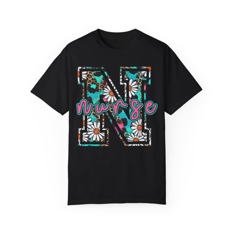 Nurse Floral Monogram T-Shirt - Unisex Garment-Dyed Style